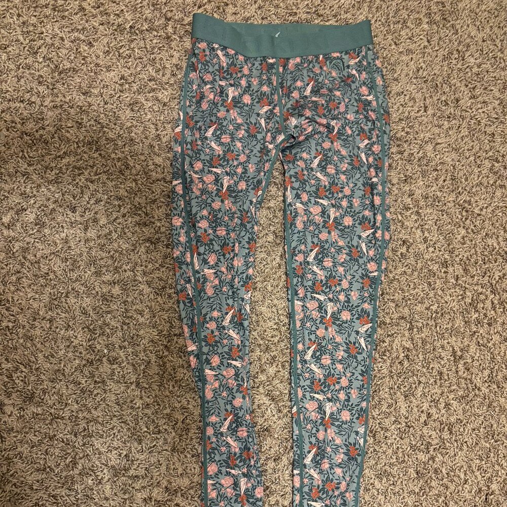 Kari Traa Teal Floral Leggings with Pink & White Accents